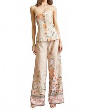 NEW BLITHE lupita floral bustier top and wide leg pants set in beige